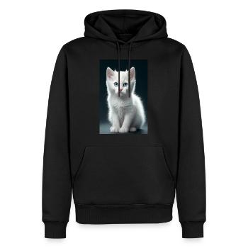 Chaton blanc - Sweat à capuche Premium bio Homme - noir - Devant - Nico (187cm)