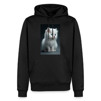 Chaton blanc mignon - Sweat à capuche Premium bio Homme - noir - Devant - Nico (187cm)