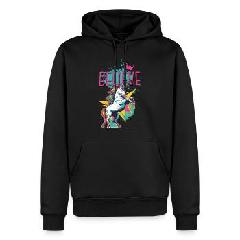 Einhorn Glaube Vintage Retro Bunt Modern Trend - Männer Premium Bio Hoodie - Schwarz - Vorne - Nico (187cm)