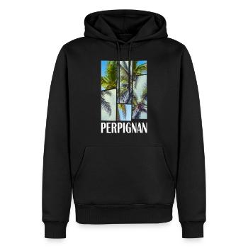 Perpignan France Été Palmiers Plage Mer - Sweat à capuche Premium bio Homme - noir - Devant - Nico (187cm)