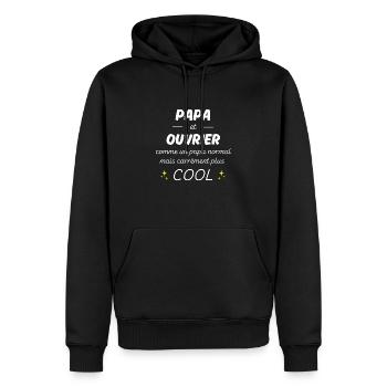 papa et ouvrier papa plus cool - Sweat à capuche Premium bio Homme - noir - Devant - Nico (187cm)
