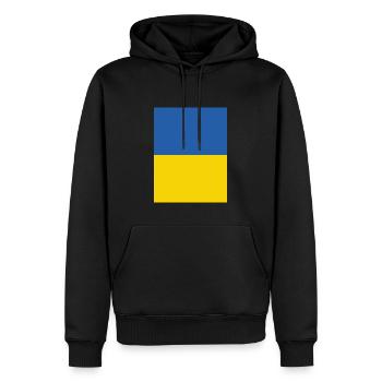 Solidarité avec l’Ukraine - Sweat à capuche Premium bio Homme - noir - Devant - Nico (187cm)