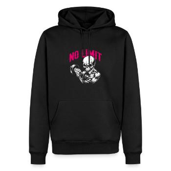 No Limit Workout Bodybuilding Skull mit Hantel - Männer Premium Bio Hoodie - Schwarz - Vorne - Nico (187cm)
