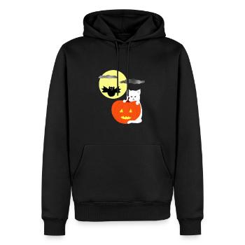 Halloween-Mond mit Katze - Männer Premium Bio Hoodie - Schwarz - Vorne - Nico (187cm)