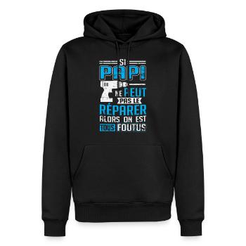 Papi Super Bricoleur | Idée Cadeau Papi Bricoleur - Sweat à capuche Premium bio Homme - noir - Devant - Nico (187cm)
