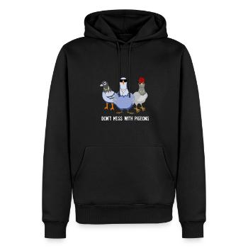 Cooles Don't Mess Pigeons Design für Taubenfans - Männer Premium Bio Hoodie - Schwarz - Vorne - Nico (187cm)