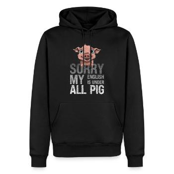 Denglisch Sorry Mein Englisch Ist Unter Aller Sau - Männer Premium Bio Hoodie - Schwarz - Vorne - Nico (187cm)