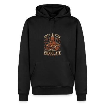 Das Leben ist besser mit Schokolade - Männer Premium Bio Hoodie - Schwarz - Vorne - Nico (187cm)