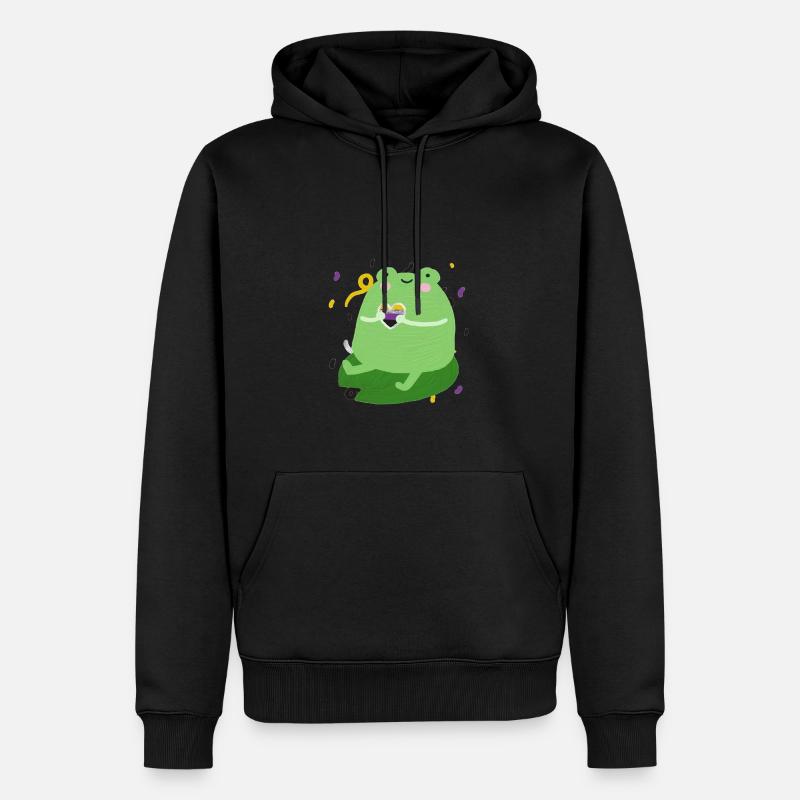 Grenouille douce avec des couleurs de drapeau de fierté non binaires - Sweat à capuche Premium bio Homme - noir