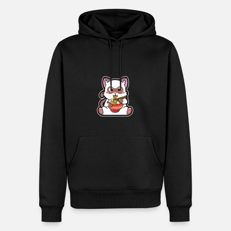 Katze isst Ramen - Suppe - Männer Premium Bio Hoodie - Schwarz