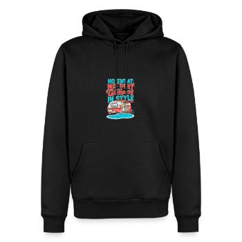 Pas de sueur, pas de saleté, juste du camping avec style. Glamping - Sweat à capuche Premium bio Homme - noir - Devant - Nico (187cm)