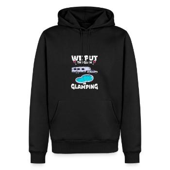 Nous mettons le glam dans le glamping - extérieur - Sweat à capuche Premium bio Homme - noir - Devant - Nico (187cm)