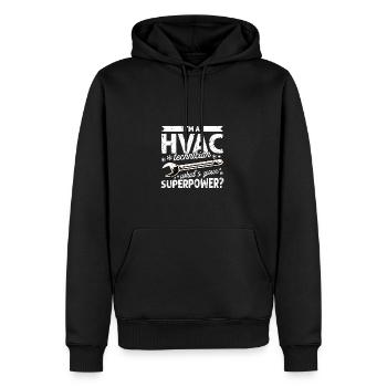 Ich bin HLK-Techniker Was ist deine Superkraft - - Männer Premium Bio Hoodie - Schwarz - Vorne - Nico (187cm)