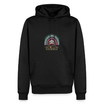 Funny Yoga Panda in Peace Love Light infront of - Männer Premium Bio Hoodie - Schwarz - Vorne - Nico (187cm)