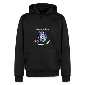 Einhorn - Komm noch näher und es klatscht Glitzer - Männer Premium Bio Hoodie - Schwarz - Vorne - Nico (187cm)
