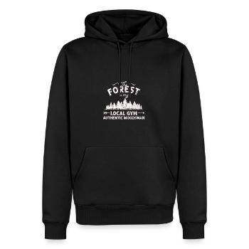 The forest is my local gym Authentic Woodsman - - Men’s Premium Organic Hoodie - black - Front - Nico (187cm)