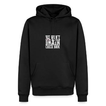 Wir werden Ihr Scheckbuch nicht leeren - Pipeline - Männer Premium Bio Hoodie - Schwarz - Vorne - Nico (187cm)