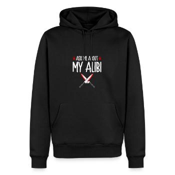 True Crime Posez-moi des questions sur mon alibi, Murderino - Sweat à capuche Premium bio Homme - noir - Devant - Nico (187cm)