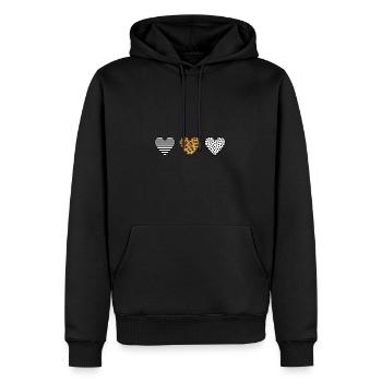 Drei Herzen, Leopardenprint, Punkt, Streifen - Männer Premium Bio Hoodie - Schwarz - Vorne - Nico (187cm)