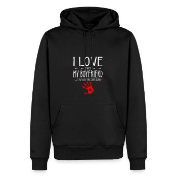 True Crime Series Girlfriend, I Love My Boyfriend, - Männer Premium Bio Hoodie - Schwarz - Vorne - Nico (187cm)
