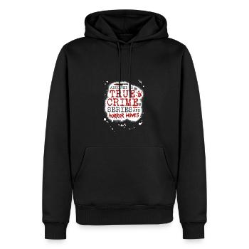 Accro aux séries policières et aux films d’horreur, - Sweat à capuche Premium bio Homme - noir - Devant - Nico (187cm)