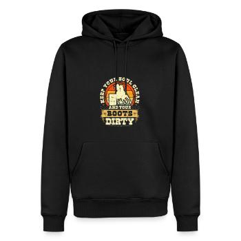 Keep Your Soul Clean Boots Dirty Retro - Männer Premium Bio Hoodie - Schwarz - Vorne - Nico (187cm)