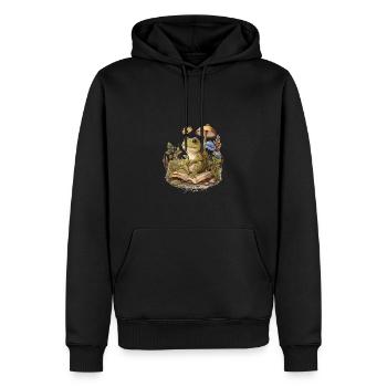 White Cottagecore Aesthetic Mushroom Frog Reading - Männer Premium Bio Hoodie - Schwarz - Vorne - Nico (187cm)