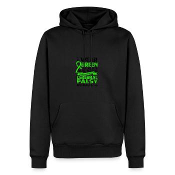 Je porte du vert pour quelqu’un - paralysie cérébrale - Sweat à capuche Premium bio Homme - noir - Devant - Nico (187cm)