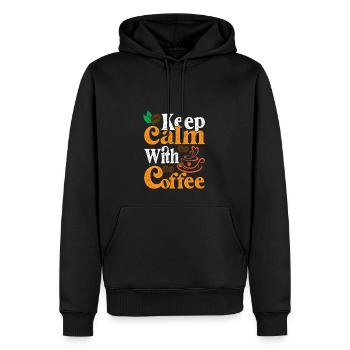 Ruhig bleiben mit Kaffee - Männer Premium Bio Hoodie - Schwarz - Vorne - Nico (187cm)