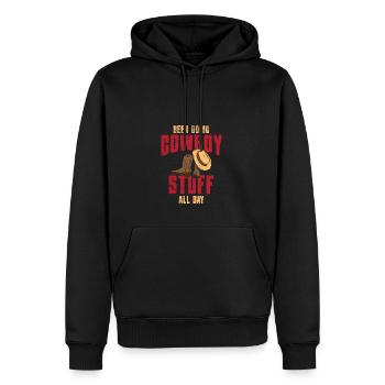 Den ganzen Tag Cowboy-Sachen machen - Männer Premium Bio Hoodie - Schwarz - Vorne - Nico (187cm)