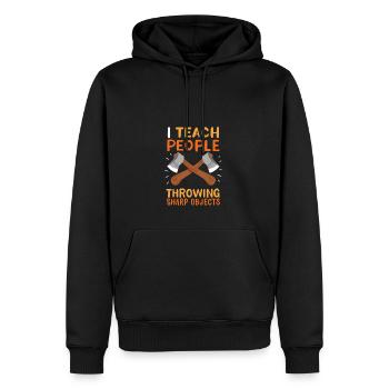 Ich unterrichte Menschen, die mit scharfen Gegenst - Männer Premium Bio Hoodie - Schwarz - Vorne - Nico (187cm)