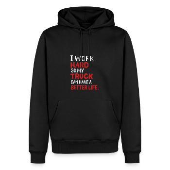 Ich arbeite hart, damit mein Truck ein besseres Le - Männer Premium Bio Hoodie - Schwarz - Vorne - Nico (187cm)