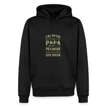 Papa & Chasseur Humour Chasse Rigolo Sanglier Gibi - Men’s Premium Organic Hoodie - black - Front - Nico (187cm)
