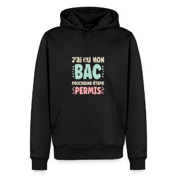 J'ai Eu Mon BAC Prochaine, étape permis - Sweat à capuche Premium bio Homme - noir - Devant - Nico (187cm)
