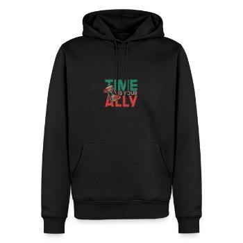 Die Zeit ist dein Verbündeter - Watch - Männer Premium Bio Hoodie - Schwarz - Vorne - Nico (187cm)