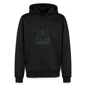 Auf der Jagd nach Powder-Träumen - Snowboarden - Männer Premium Bio Hoodie - Schwarz - Vorne - Nico (187cm)