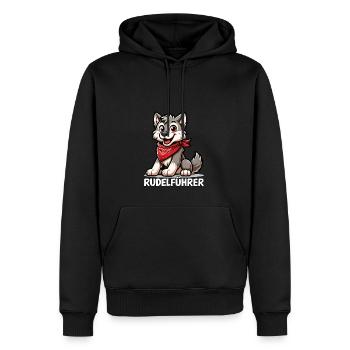 Rudelführer Wolf Welpe Hund mit Bandana - Männer Premium Bio Hoodie - Schwarz - Vorne - Nico (187cm)