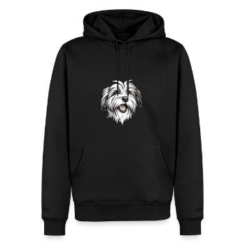 Baumwollhund | Coton de Tulear | Cartoon Artwork - Männer Premium Bio Hoodie - Schwarz - Vorne - Nico (187cm)