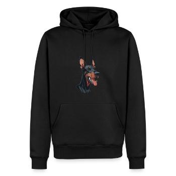 Doberman | Cartoon Artwork - Männer Premium Bio Hoodie - Schwarz - Vorne - Nico (187cm)