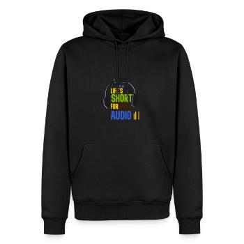 Das Leben ist zu kurz für schlechten Ton - Männer Premium Bio Hoodie - Schwarz - Vorne - Nico (187cm)