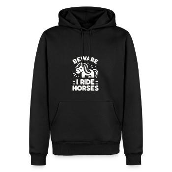 Vorsicht, ich reite Pferde - Männer Premium Bio Hoodie - Schwarz - Vorne - Nico (187cm)
