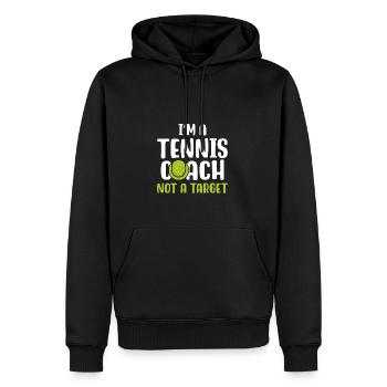 Ich bin ein Tennistrainer und keine Zielscheibe - Männer Premium Bio Hoodie - Schwarz - Vorne - Nico (187cm)