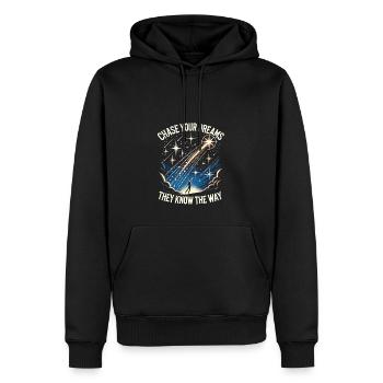 Verfolge deine Träume, sie kennen den Weg - Männer Premium Bio Hoodie - Schwarz - Vorne - Nico (187cm)