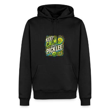 Ruhig bleiben und weitergurken - Männer Premium Bio Hoodie - Schwarz - Vorne - Nico (187cm)