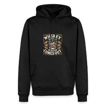 Whiskey geht rein, Weisheit kommt raus - Männer Premium Bio Hoodie - Schwarz - Vorne - Nico (187cm)