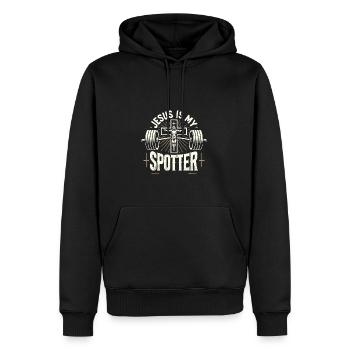Jesus ist mein Beobachter - Männer Premium Bio Hoodie - Schwarz - Vorne - Nico (187cm)