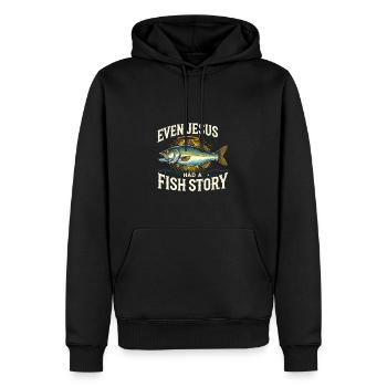 Sogar Jesus hatte eine Fischgeschichte - Männer Premium Bio Hoodie - Schwarz - Vorne - Nico (187cm)