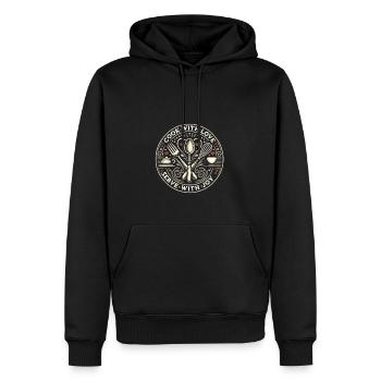 Kochen mit Liebe Servieren mit Freude - Männer Premium Bio Hoodie - Schwarz - Vorne - Nico (187cm)