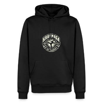 Krav Maga ist meine Therapie - Männer Premium Bio Hoodie - Schwarz - Vorne - Nico (187cm)