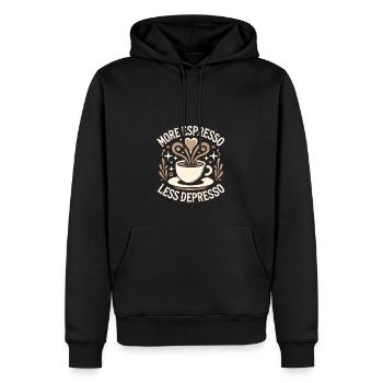 Mehr Espresso weniger Depresso - Männer Premium Bio Hoodie - Schwarz - Vorne - Nico (187cm)